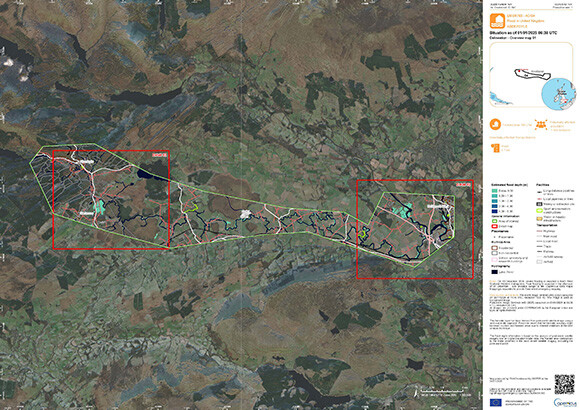 Flood delineation over the Aberfoyle, Scotland, United Kingdom