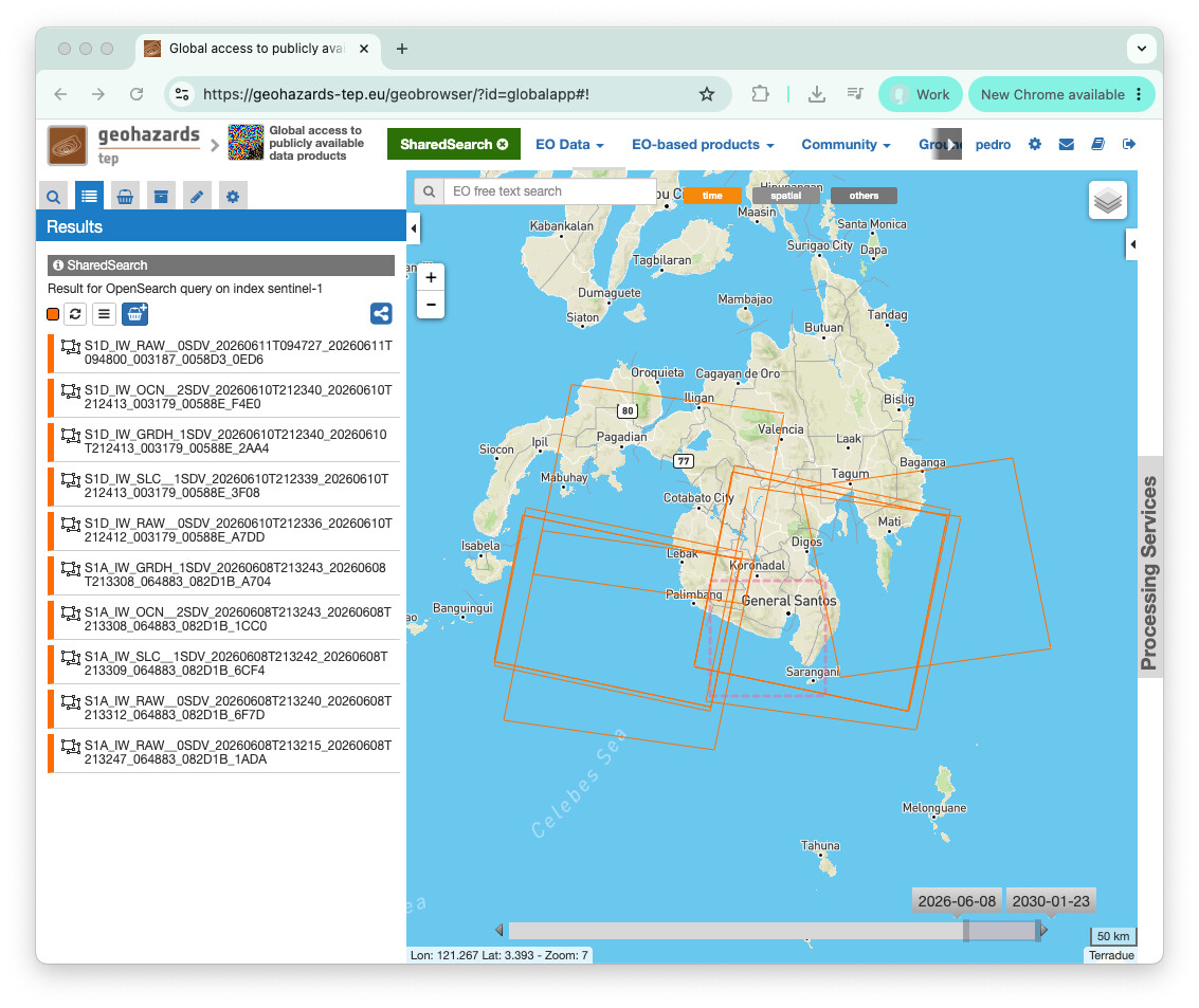 GEP Geobrowser search over the Sarangani / General Santos area, Philippines
