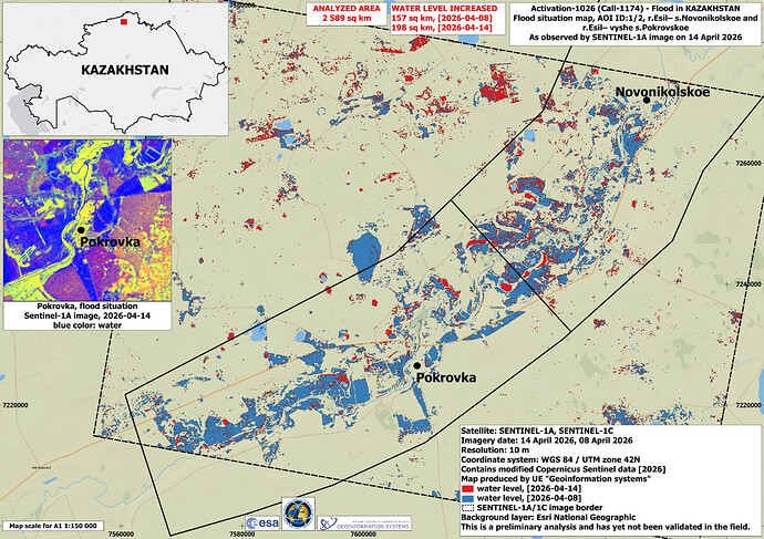 Flood situation map in Kazakhstan