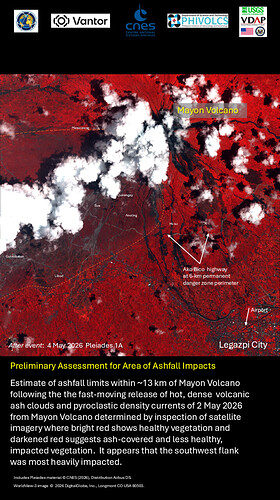 Preliminary Assessment for Areas of Ashfall Impacts Around Mayon Volcano (08 May 2026) Source: Disaster Charter