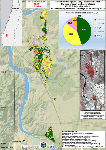 The map of burnt land cover classes, Laja - Nacimiento