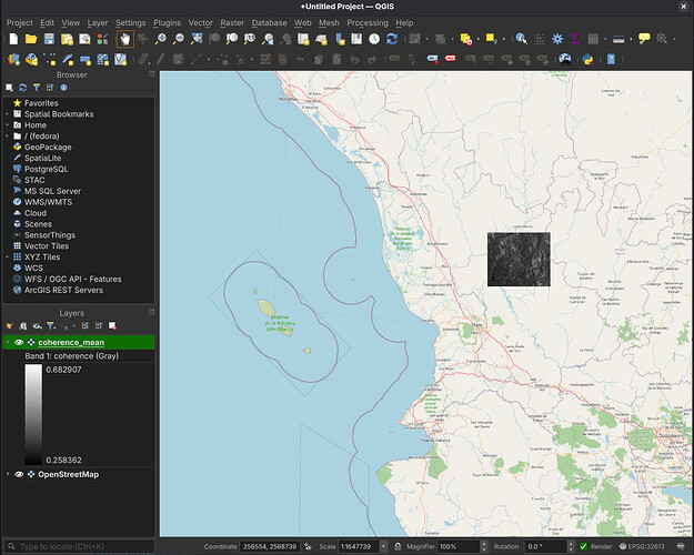 openEO result opened in QGIS