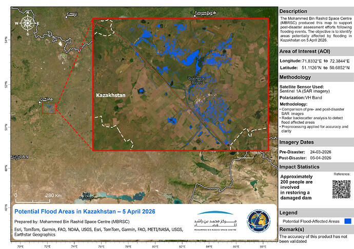 Potential flood-affected areas in Kazakhstan