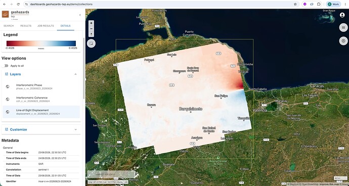 GEP DInSAR product over north-central Venezuela — line-of-sight displacement layer